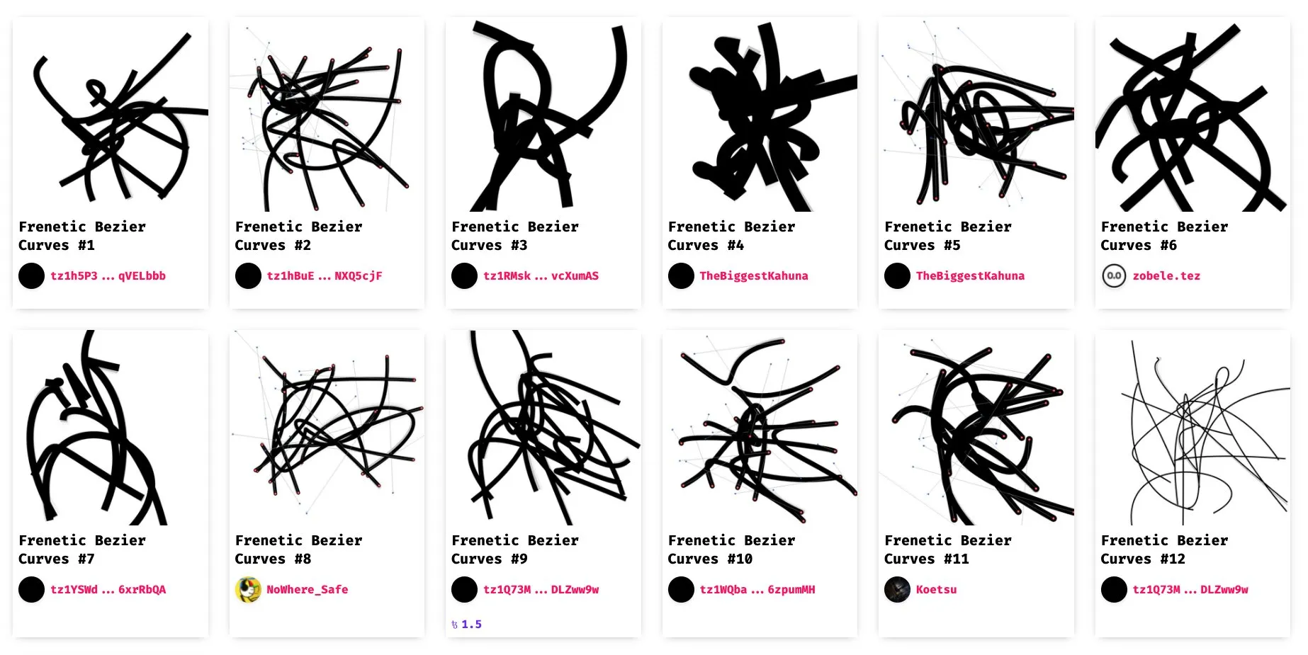 Une partie des NFTs forgés sur fxhash en 2021