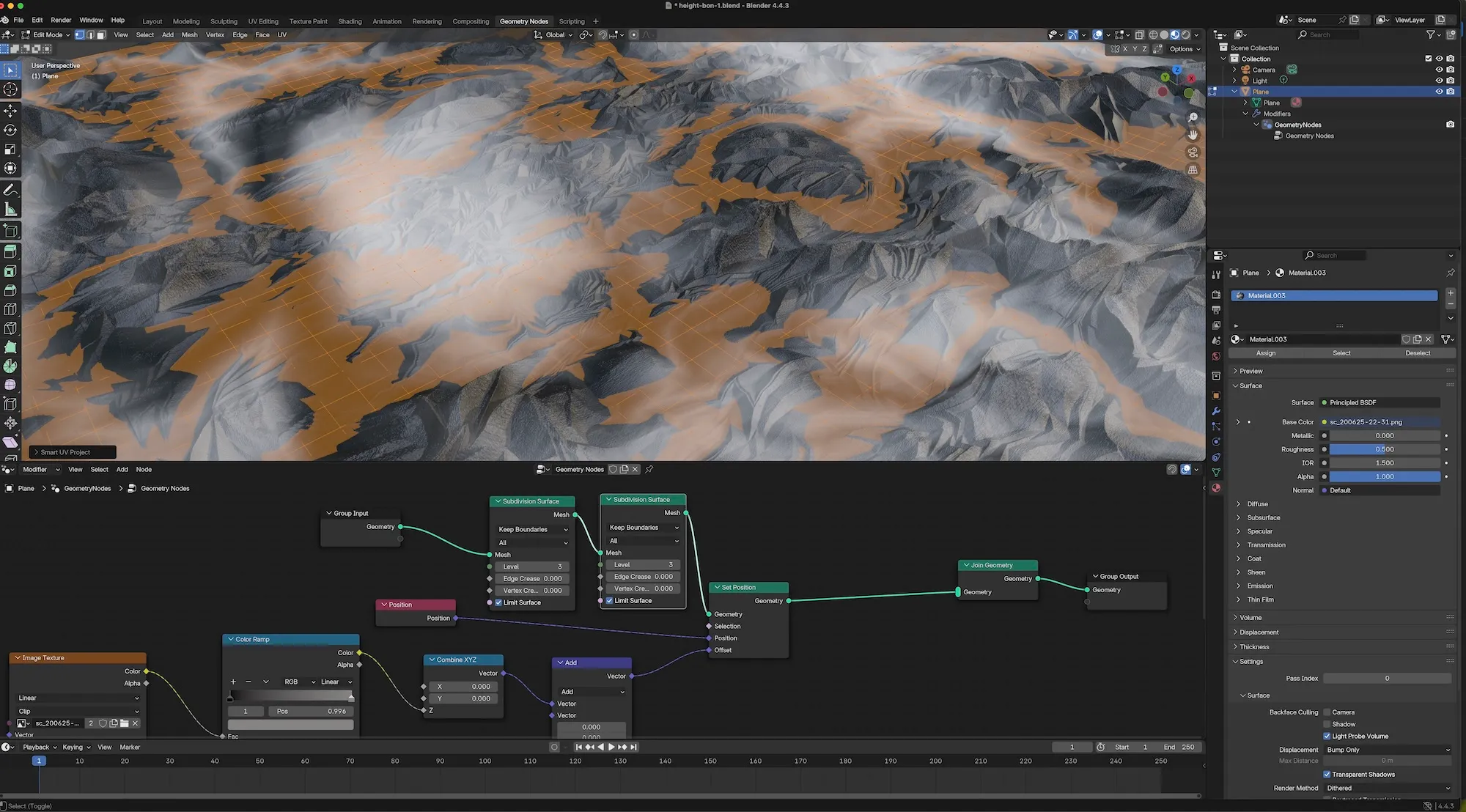 Premier tests dans Blender (3D) du passage de l'image au paysage. Un grand classique.