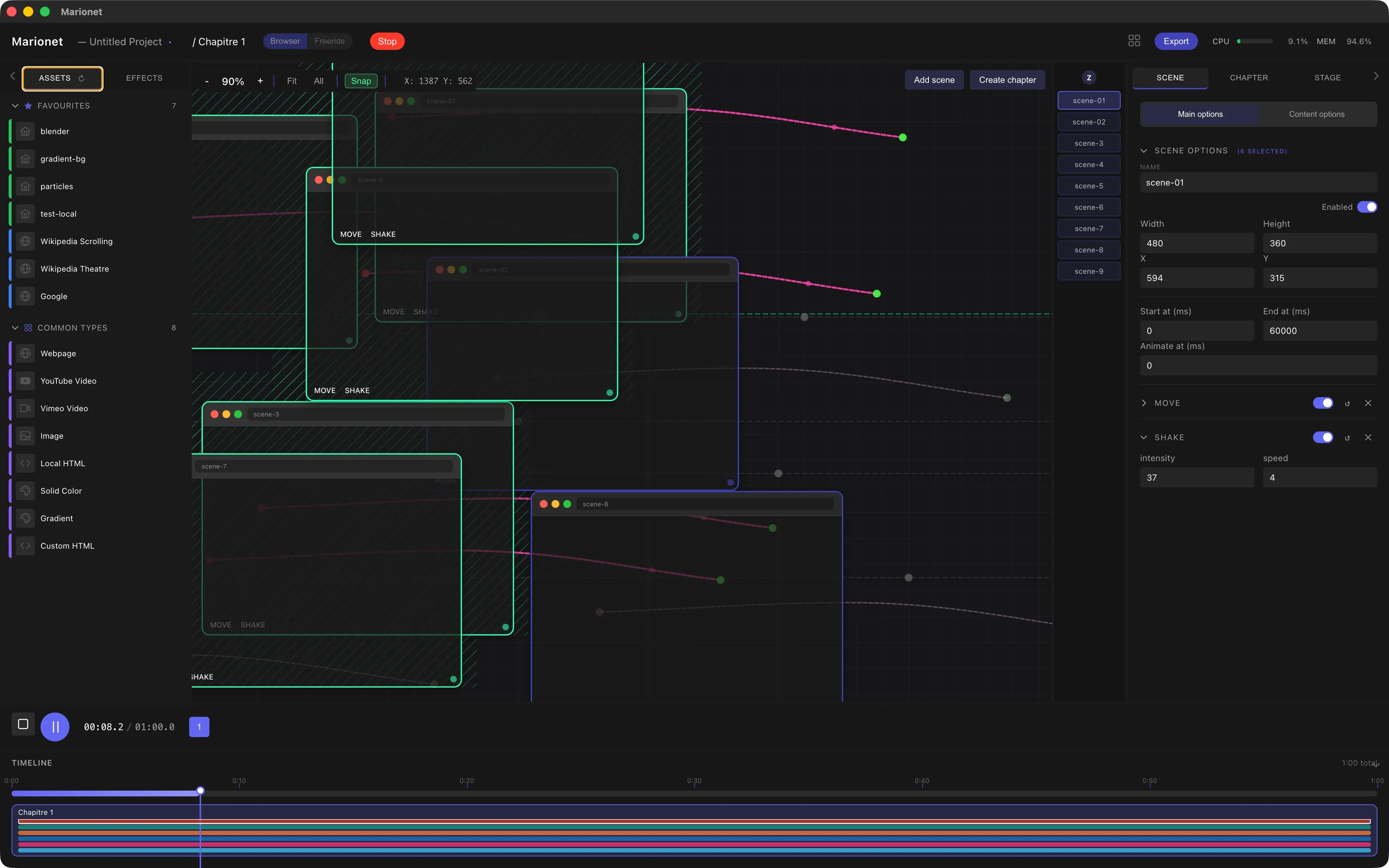 L'interface de Marionet (dev)