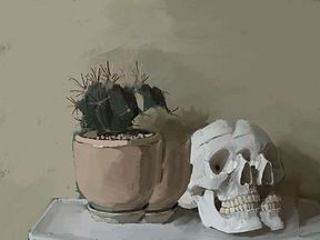 Still life of a skull and cactus on top of my toilet cause the lighting was good.